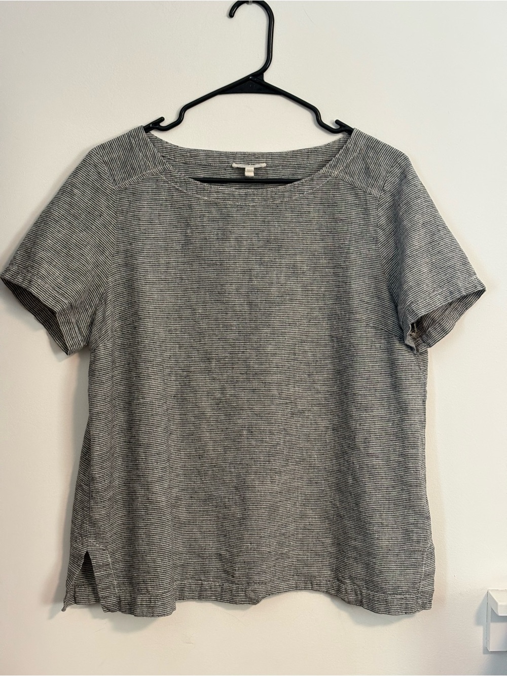 EILEEN FISHER black and white stripe hemp cotton short sleeve tee sz L